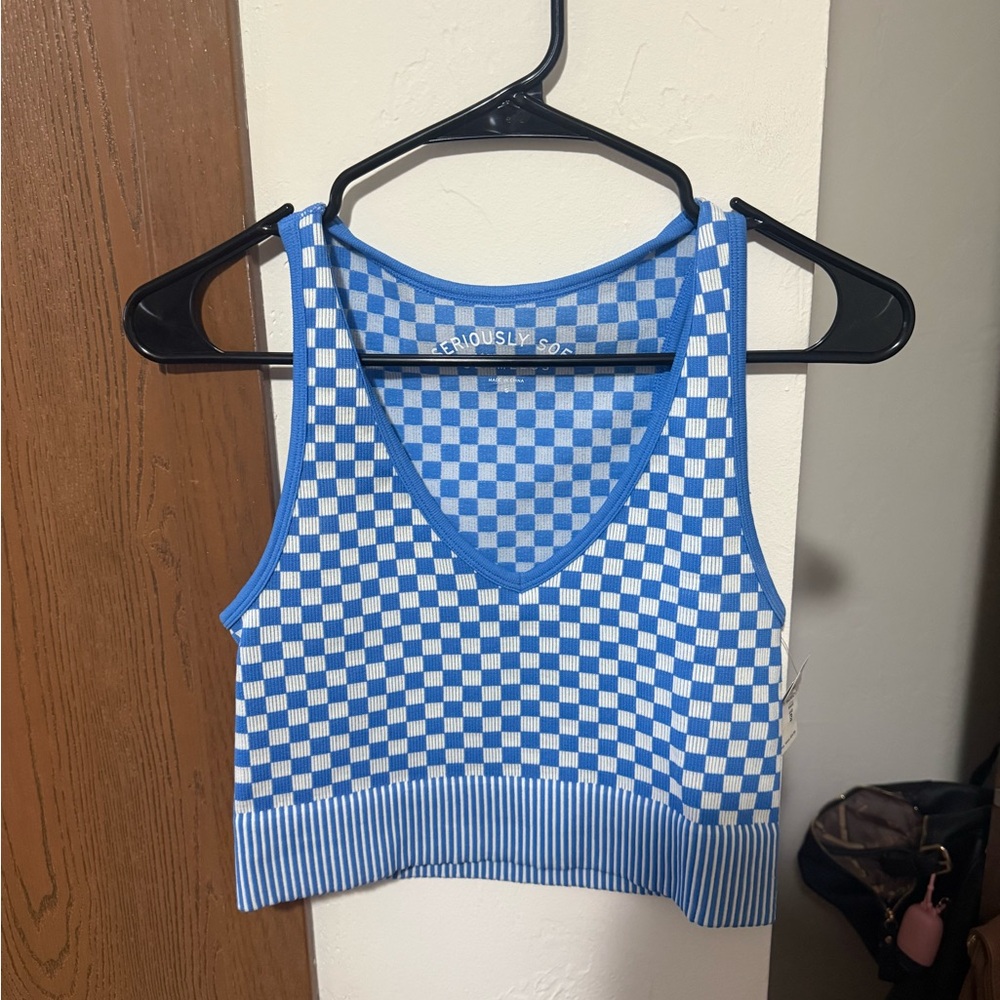Aeropostale Blue and White Gingham Crop Tank Top